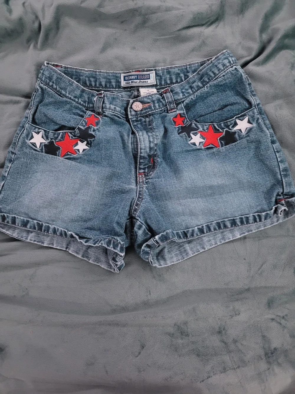 Old Navy Denim Shorts with Red & White Star Appliqués